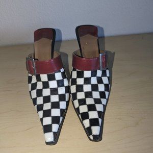 vintage Gianmarco Lorenzi checkered mules red and black